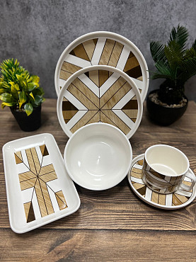 Белый чайно-столовый сервиз с карамельным орнаментом Vassila Алматы