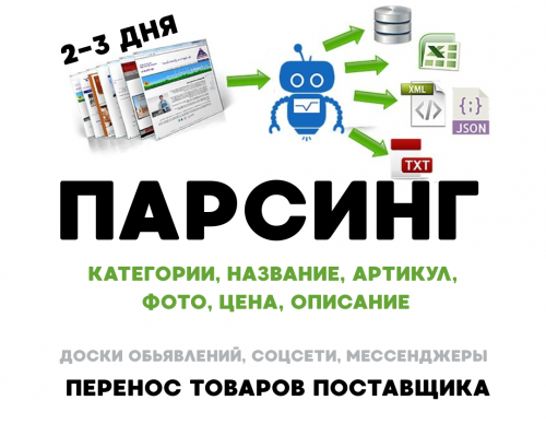 Парсинг: перенос товаров поставщика, доски объявлений, соцсети, мессенджеры (цена за 500 позиций) Бейнеу